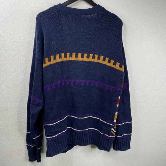 Michael Gerald Sweater Cardigan Men Blue Sz L Aztec Oversized Grunge Grandpa VTG - Picture 3 of 10